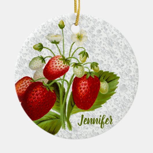 Aardbei en Kant Keramisch Ornament (Voorkant)