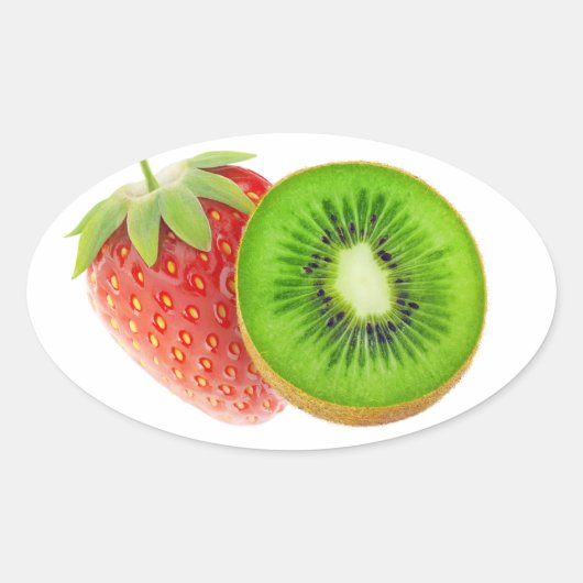 aardbei en kiwi ovale sticker (Voorkant)