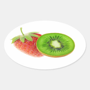 aardbei en kiwi ovale sticker