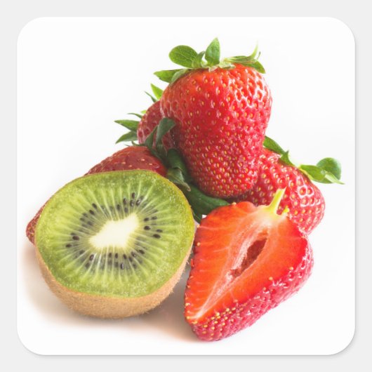 aardbei en kiwi vierkante sticker (Voorkant)
