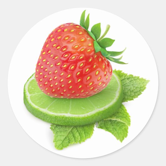 Aardbei en limoen ronde sticker (Voorkant)