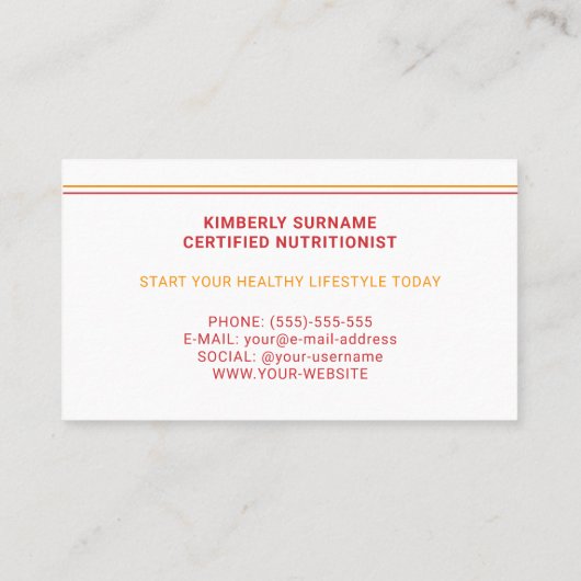 Aardbei en Oranje vruchten voedingsdeskundige Visitekaartje (Achterkant)