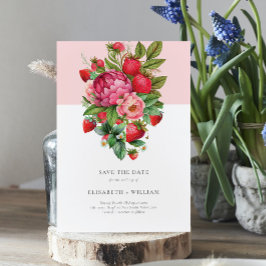 Aardbei en Peonies Summer Weddenschap Bewaar datum Kaart