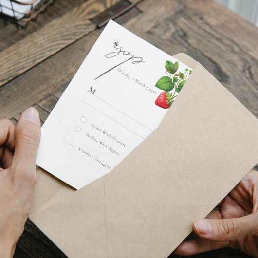 Aardbei en Peonies Summer Wedding RSVP Kaartje