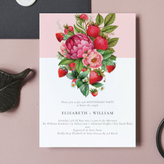 Aardbei en Peonies Zomer elk jaar Jubileum Kaart