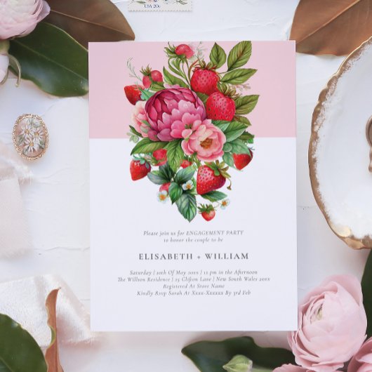 Aardbei en Ponies Summer Engagement Party Kaart