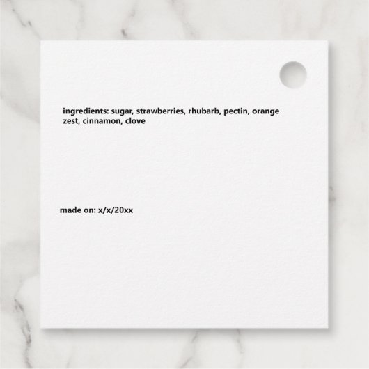 Aardbei en rabarber Pals Jam Pie Cobbler Bedankjes Labels (Achterkant)