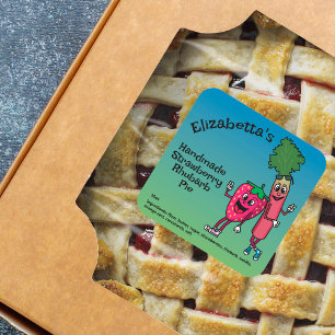 Aardbei en rabarber Pals Jam Pie Cobbler Vierkante Sticker