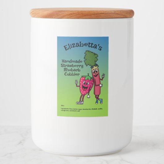 Aardbei en rabarber Pals Jam Pie Cobbler Voedselcontainer Etiket (Voorkant)