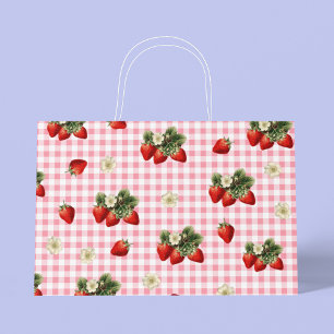 Aardbei en rode gingham schattig groot cadeauzakje