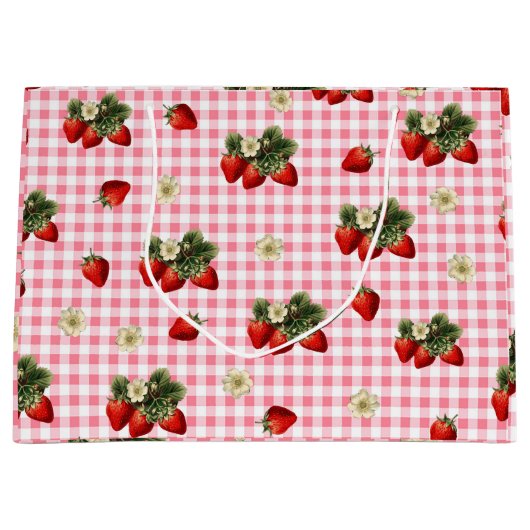 Aardbei en rode gingham schattig groot cadeauzakje (Voorkant)