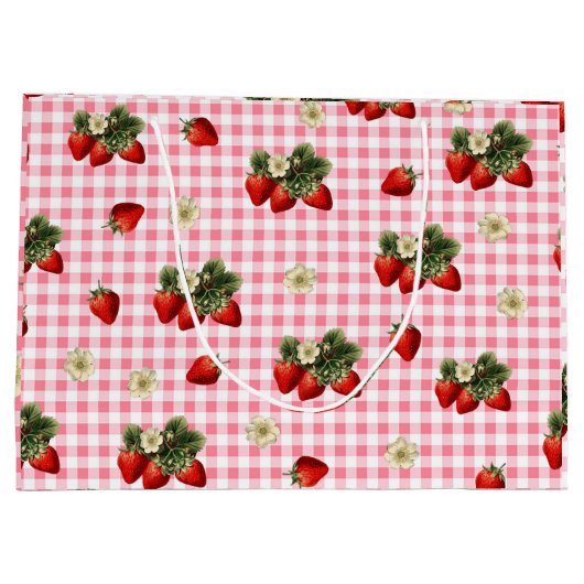 Aardbei en rode gingham schattig groot cadeauzakje (Achterkant)