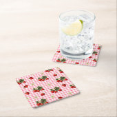 Aardbei en rode gingham schattig papier kartonnen onderzetters (Insitu)