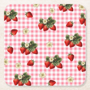 Aardbei en rode gingham schattig papier kartonnen onderzetters