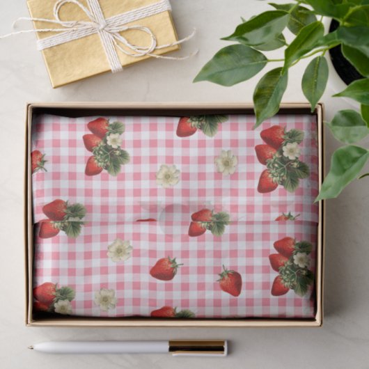 Aardbei en rode gingham schattig tissue papier (Geschenk)