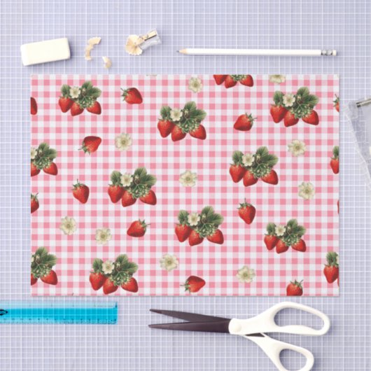 Aardbei en rode gingham schattig tissue papier (Craft)