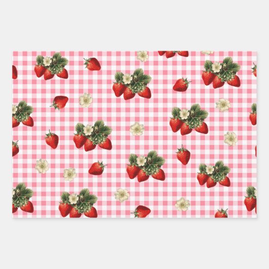 Aardbei en rode gingham schattige cadeau wrap shee inpakpapier vel (Voorkant 2)