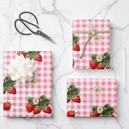 Aardbei en rode gingham schattige cadeau wrap shee inpakpapier vel