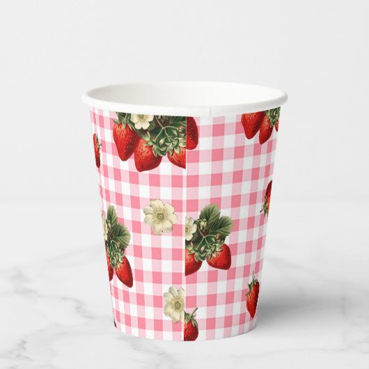 Aardbei en rode gingham schattige papieren bekers (Rechts)