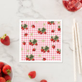 Aardbei en rode gingham schattige papieren servett servet (Insitu)