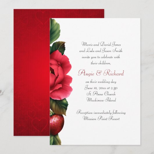 Aardbei en roodrozen kaart (Voorkant / Achterkant)