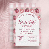 Aardbei en Roze Gingham Berry First Birthday Kaart