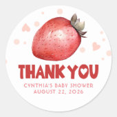 Aardbei en roze harten dank je ronde sticker (Voorkant)