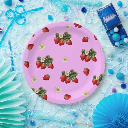Aardbei en roze schattige papieren borden papieren bordje (Feest)