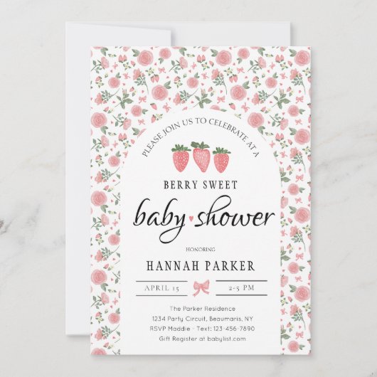 Aardbei en Rozen Baby shower Uitnodiging (Voorkant)