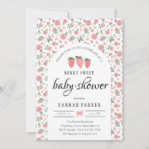 Aardbei en Rozen Baby shower Uitnodiging