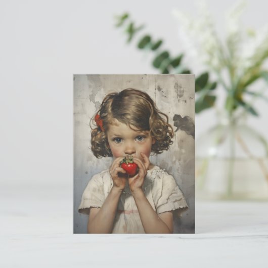 Aardbei eten briefkaart (Staand voorkant)