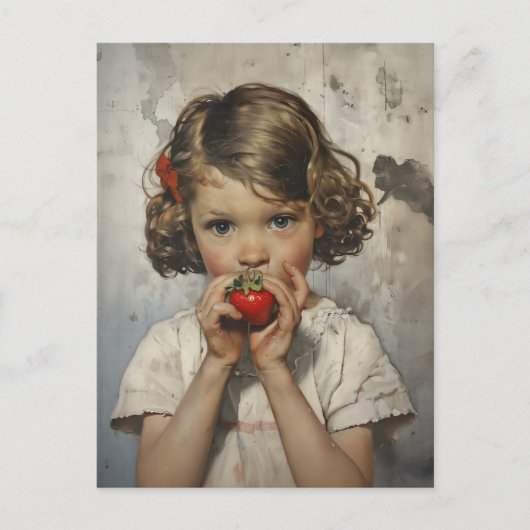 Aardbei eten briefkaart (Voorkant)