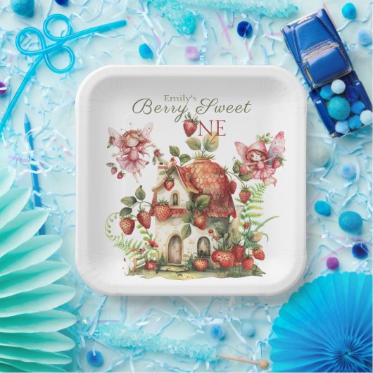Aardbei Fairy Berry Sweet Girls eerste verjaardag Papieren Bordje (Feest)