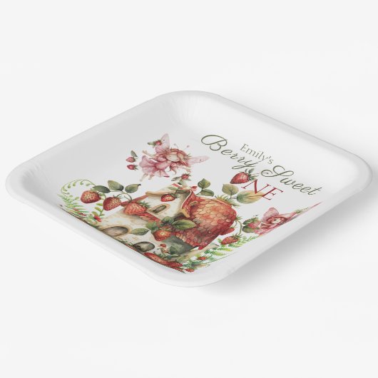 Aardbei Fairy Berry Sweet Girls eerste verjaardag Papieren Bordje (Gebogen)