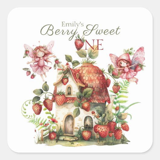 Aardbei Fairy Berry Sweet Girls eerste verjaardag Vierkante Sticker (Voorkant)