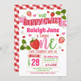 Aardbei First Birthday Invitation - ONE - CWU Kaart