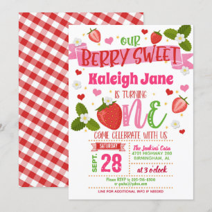 Aardbei First Birthday Invitation - ONE - CWU Kaart