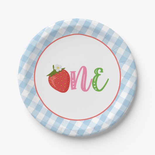Aardbei First Birthday Paper Borden - ONE - LB Papieren Bordje (Voorkant)