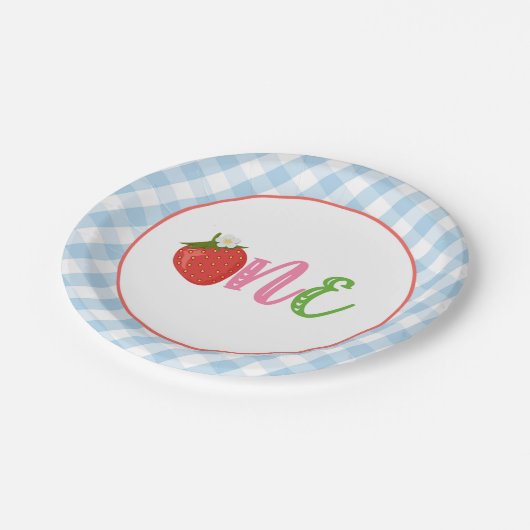 Aardbei First Birthday Paper Borden - ONE - LB Papieren Bordje (Gekanteld)