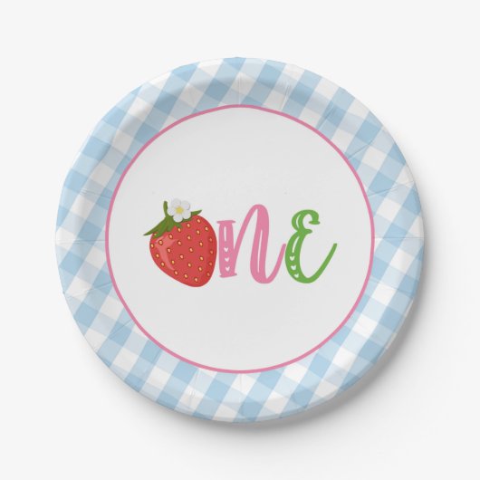 Aardbei First Birthday Paper Borden - ONE - LBP Papieren Bordje (Voorkant)