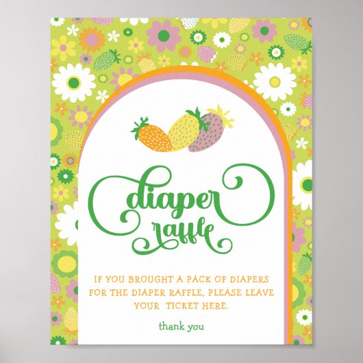 aardbei | Floral Diaper Raffle teken Poster (Voorkant)