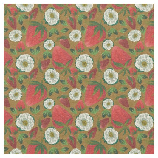 Aardbei Floral  Pattern Stof (Close Up)