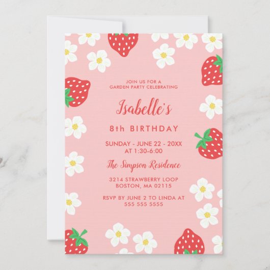 Aardbei Flowers Birthday Party Kaart (Voorkant)