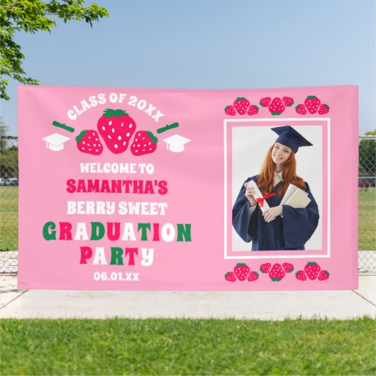 Aardbei Foto Afstudeerfeest Welkom Spandoek (Buitenkant)