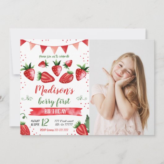 Aardbei foto uitnodiging (Voorkant)