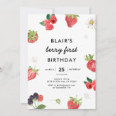 Aardbei Framboos Eerste Meisje 1e Verjaardag  Kaart (Voorkant)