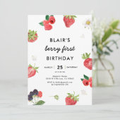Aardbei Framboos Eerste Meisje 1e Verjaardag  Kaart (Staand voorkant)