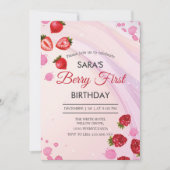 Aardbei & frambozenfeest 1e verjaardag BabyGirl Kaart (Voorkant)