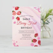 Aardbei & frambozenfeest 1e verjaardag BabyGirl Kaart (Staand voorkant)