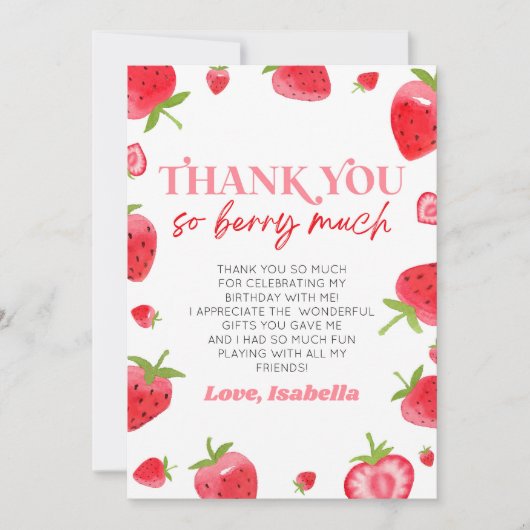 Aardbei Fruit Berry Sweet Verjaardagsfeest Bedankkaart (Voorkant)